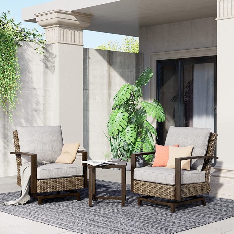 Grand Patio Outdoor Rocking Chairs Aluminum Rattan Furniture Sets Rockers Patio Conversation Sofa Sets Metal Rattan Furniture with Water Resistant Cushions Patio Furniture Sets