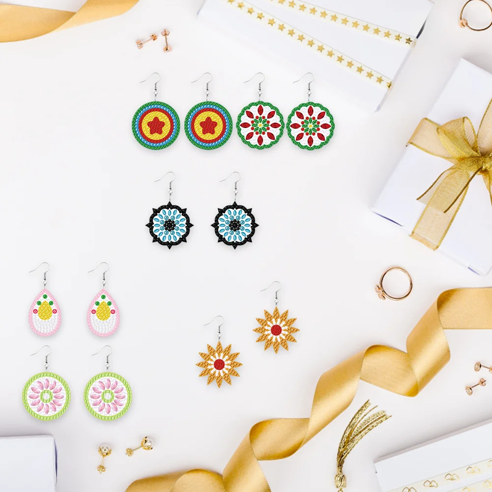 12 Pairs DIY Flower Double Sided Diamond Painting Earrings for Women Girls 