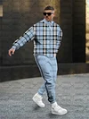 Men's fashion casual color match print long sleeve two piece set