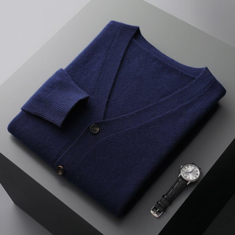 V Neck 100 Wool Cardigan For Men REAL SILK LIFE