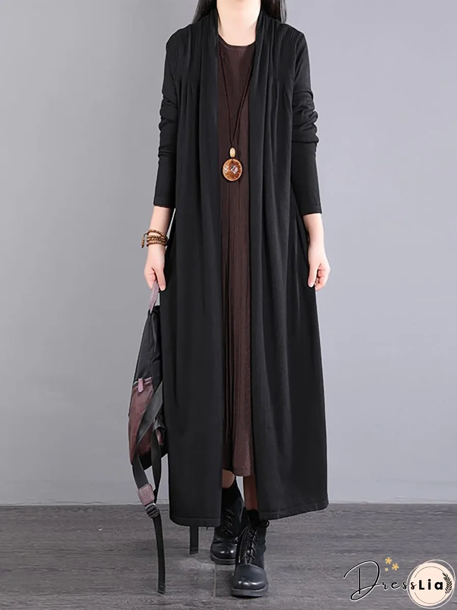 Women Autumn Loose Solid Long Knited Cardigans