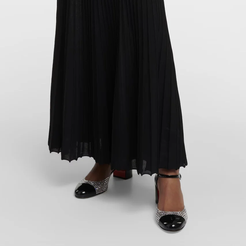 55mm Women's Round Toe Rhinestone Chunky High Heels Mary Jane Red Bottom Shoes-MERUMOTE