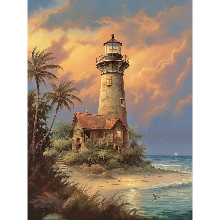 Lighthouse And Windmill 30*40CM (Canvas) Full Round Drill Diamond Painting gbfke