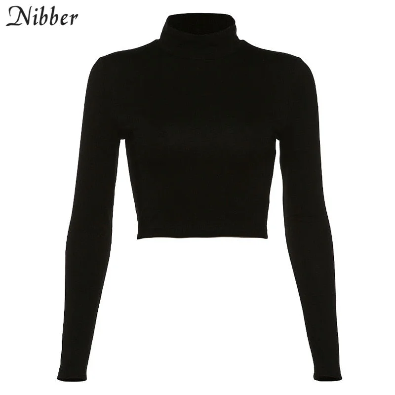 NIBBER street style sexy backless hollow out Bandage top slim turtleneck t-shirt crop top2019autumn  trend full sleeve tee femme