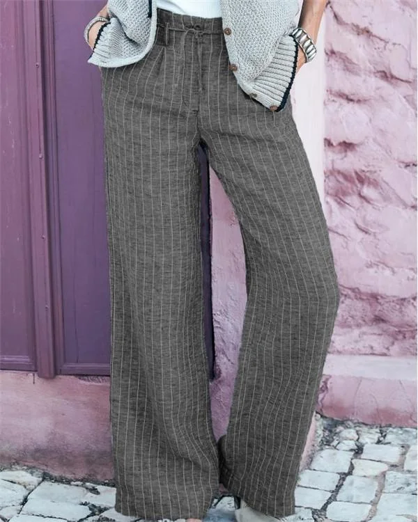 striped print paneled side pockets self tie casual wide leg pants p388020