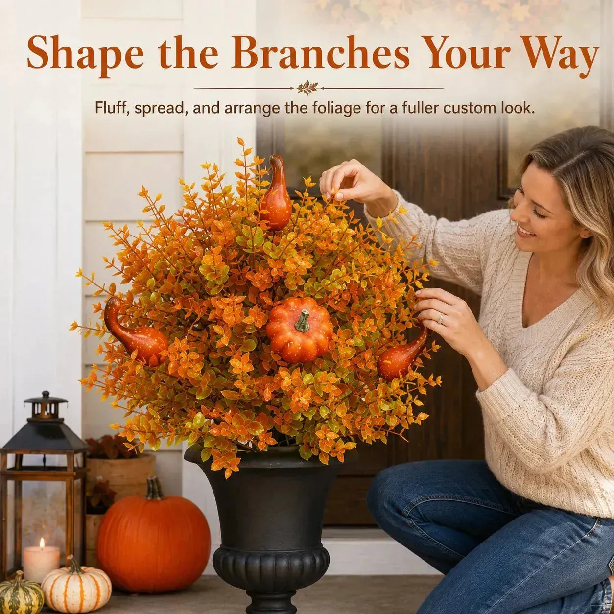 Artificial Fall Pumpkin Tree Stakes - Porch, Planter & Pathway Decor