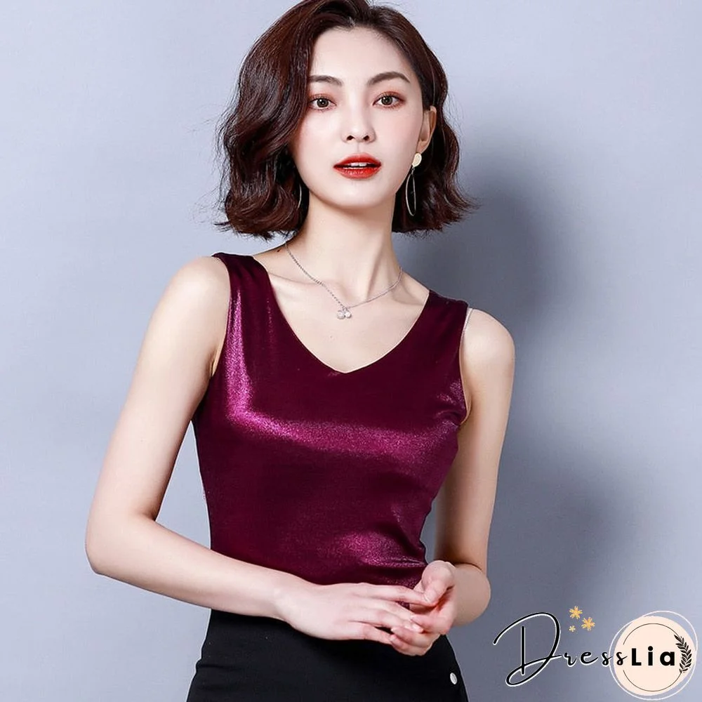 Christmas Gift Top women Summer V Neck Chiffon Vest Sleeveless Casual Blusas Tank Tops Silk Patchwork T Shirt Bottom Camisole New White