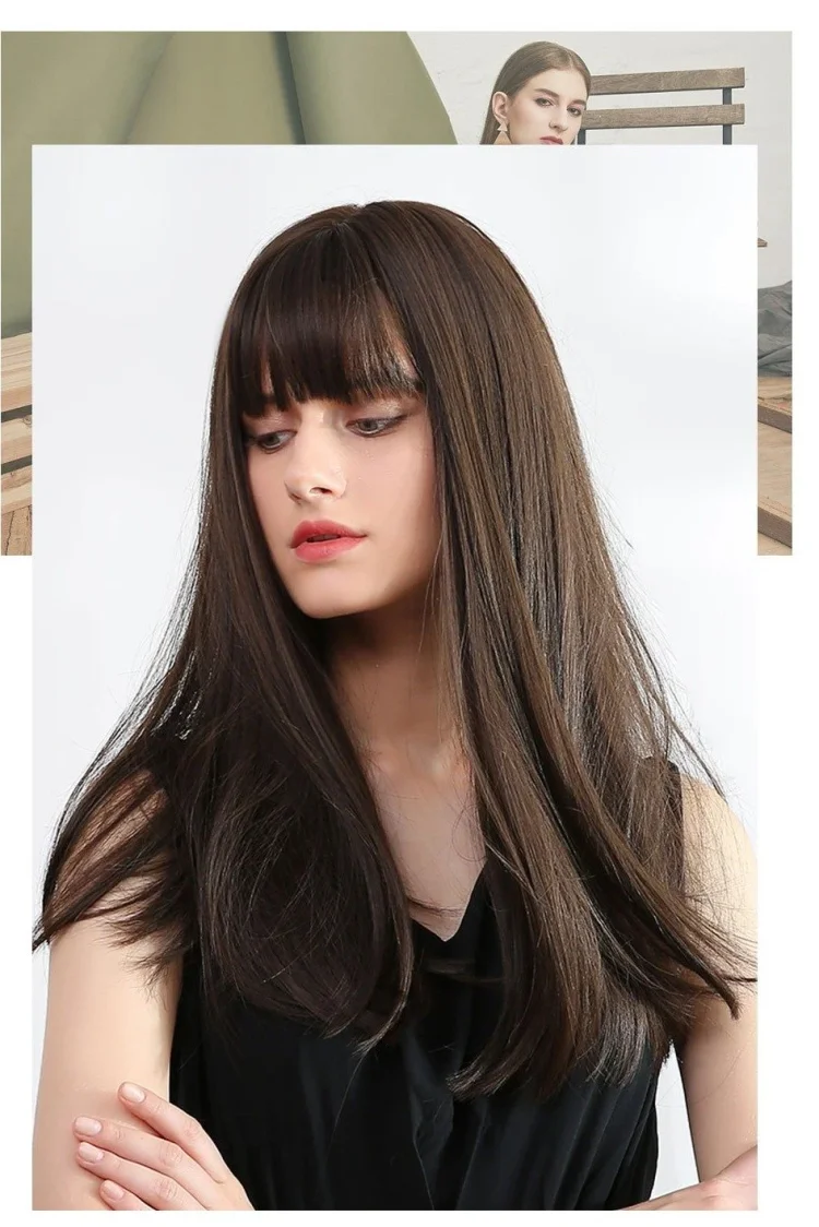 18inches Long Hot Natural Wig with Bangs-elleschic