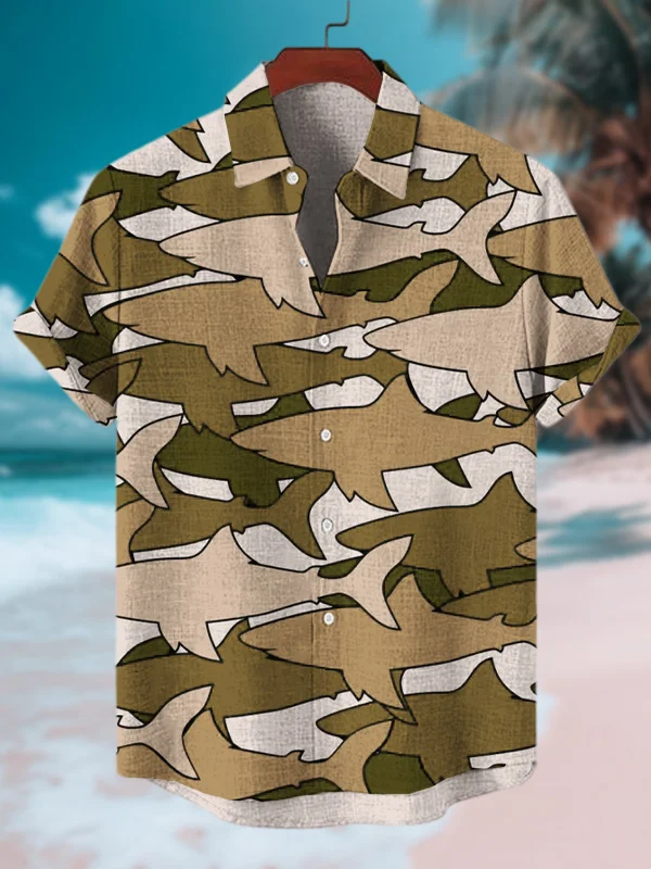 Men's Shark Camouflage Print Short Sleeve Shirt