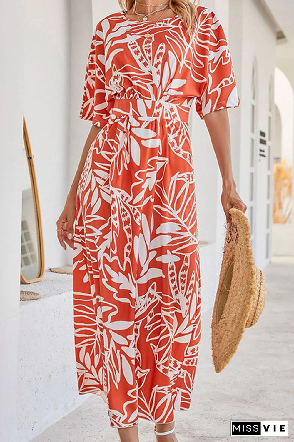Fashion Elegant Floral Split Joint O Neck A Line Dresses