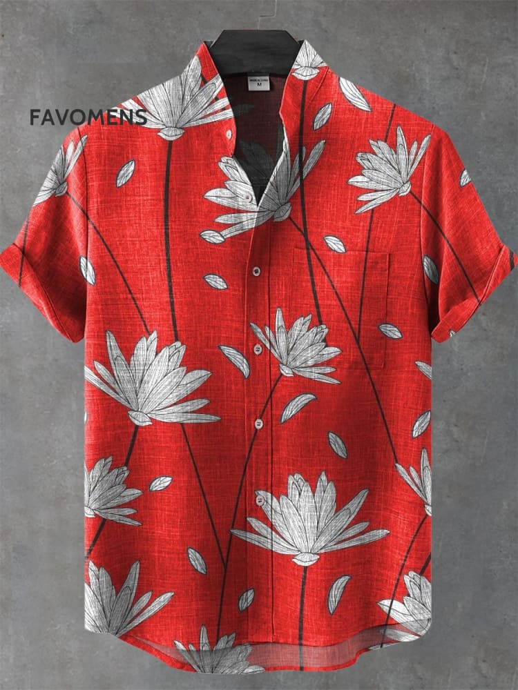 Vintage Floral Color Block Art Print Casual 100% Cotton Shirt Multicolor / S