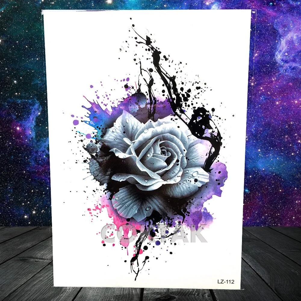 Geometric Skull Temporary Tattoos For Men Women Realistic Fake Wolf Gangster Tattoos Sticker Outer Space Planets Tatoos Washable