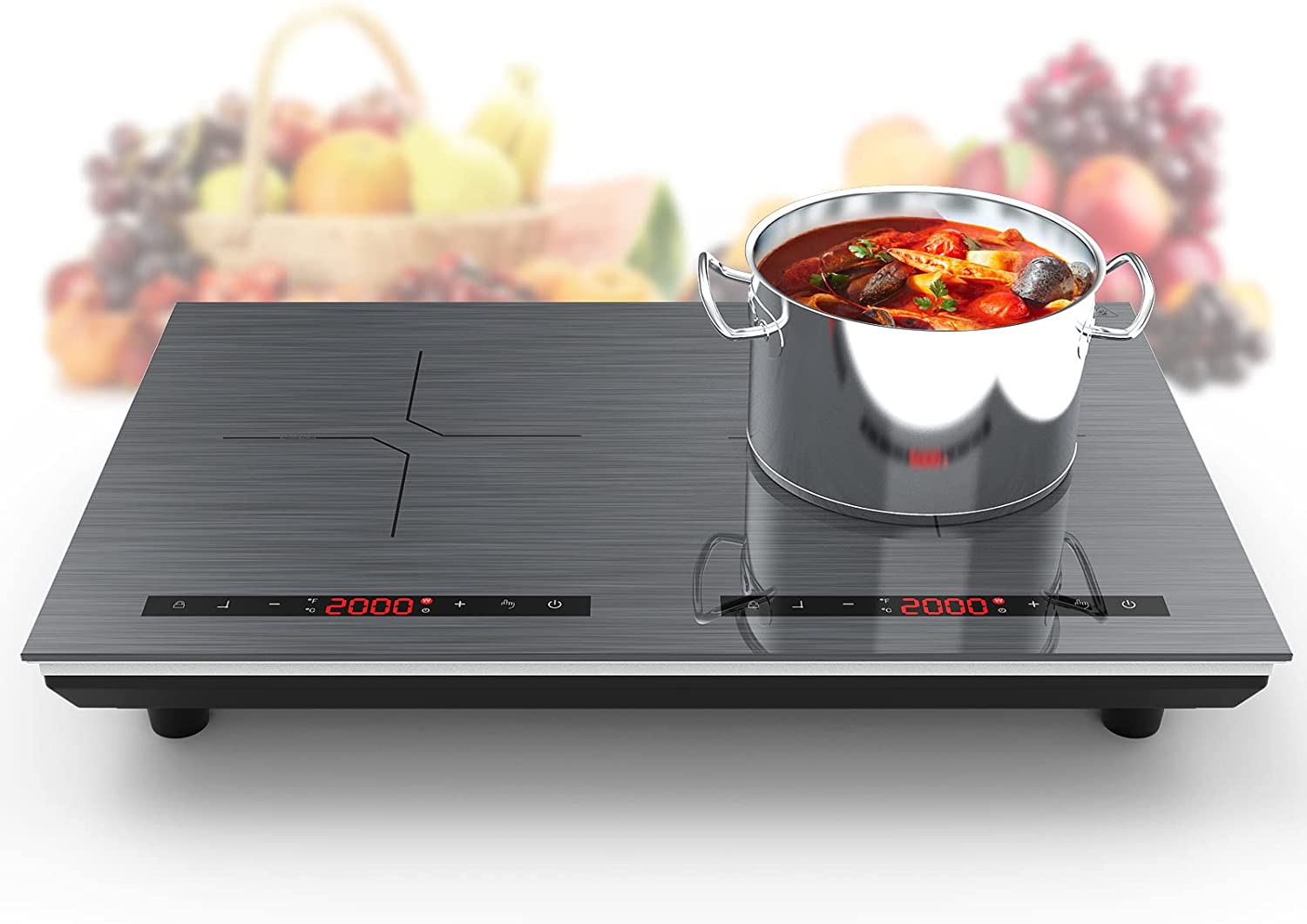 POTFYA Double Induction Cooktop Burner, 4000W 2 Burner Induction