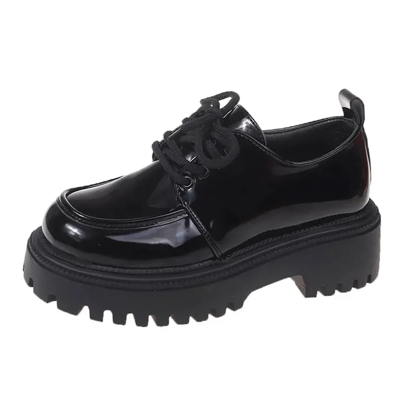 Zhungei Chunky Platform Oxfords Shoes for Women 2024 Autumn Non Slip Lace Up Flats Woman Thick Bottom Patent Leather Gothic Shoes