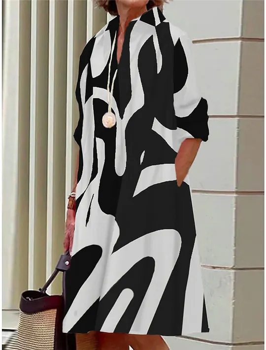 chinese dress ladies Long Sleeve Office White Shirt Dress Women Spring Black Turndown Neck –  Divahotcouture