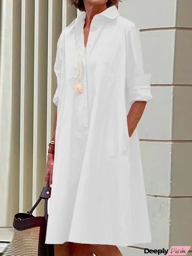 Women's Shirt Dress Casual Dress Shift Dress Midi Dress Outdoor Winter Dress Daily Polyester Elegant Casual Shirt