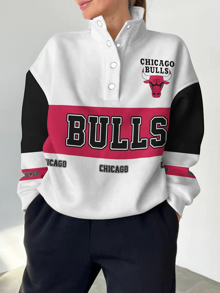 Chicago Bulls  2025 New Design Casual Snap Mockneck Pullover
