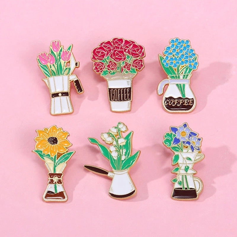 Elegant Cartoon Style Sweet Pin Sunflower Rose Flower Alloy Stamping Stoving Varnish Plating Unisex Badge Brooches Collar Pin