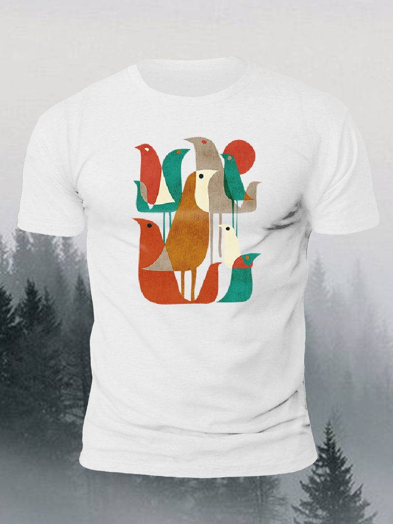 Men's Retro Geometric Bird Short-Sleeved Shirt