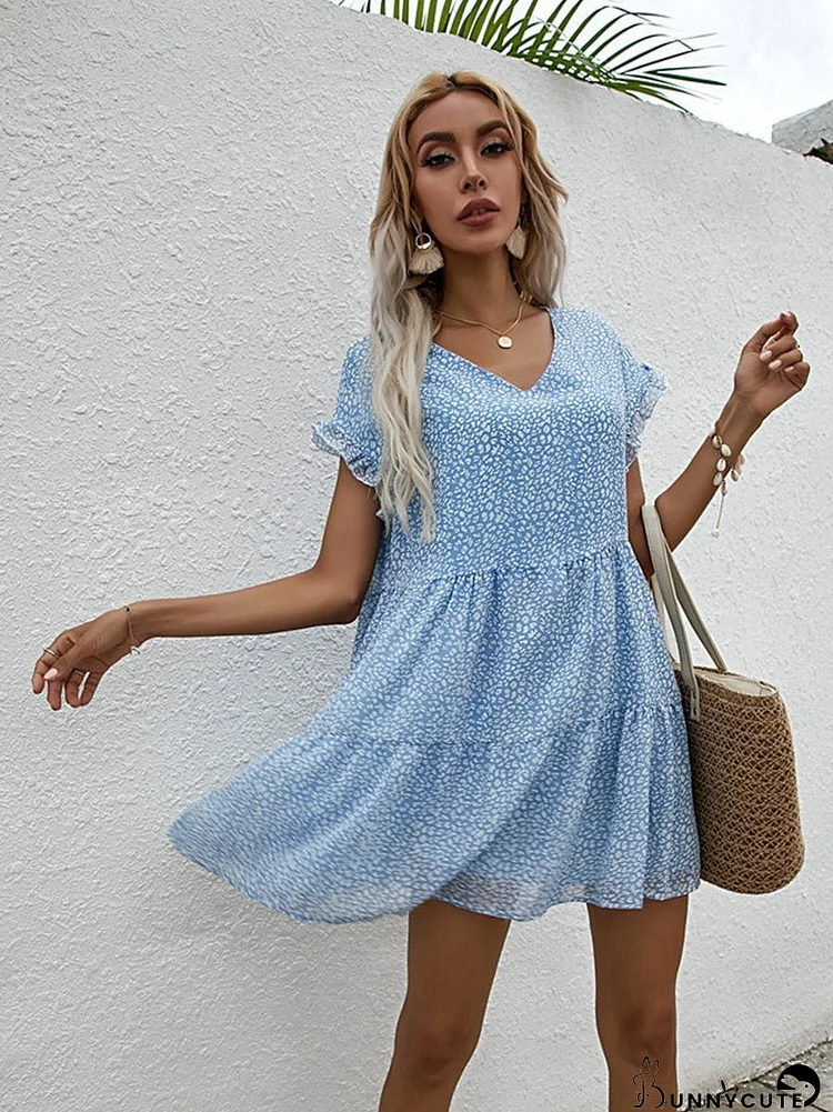 Chiffon Loose V Neck Short Sleeve Mini Dress