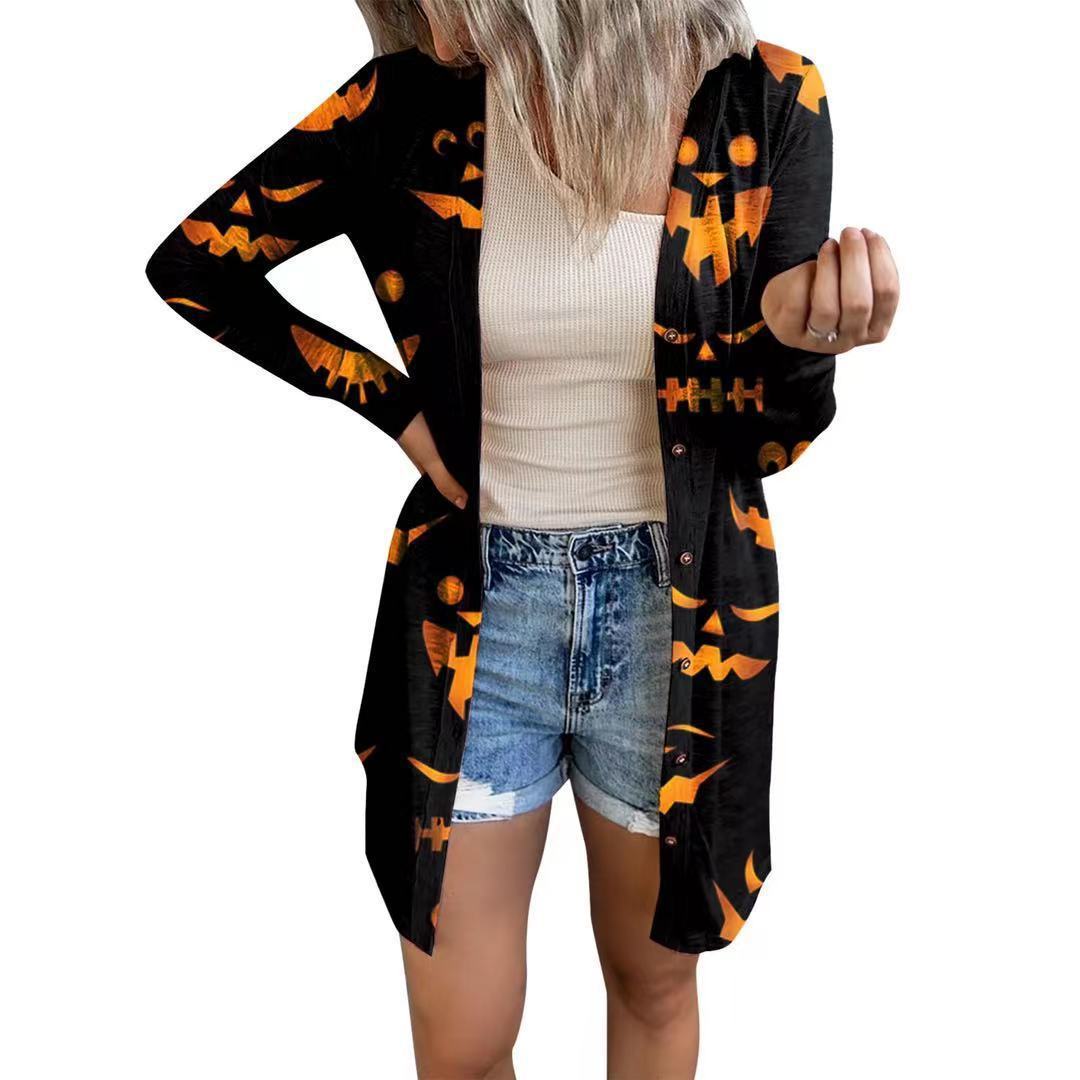  thdmladies New Halloween Theme Printed Coat Small Cardigan thedmladies