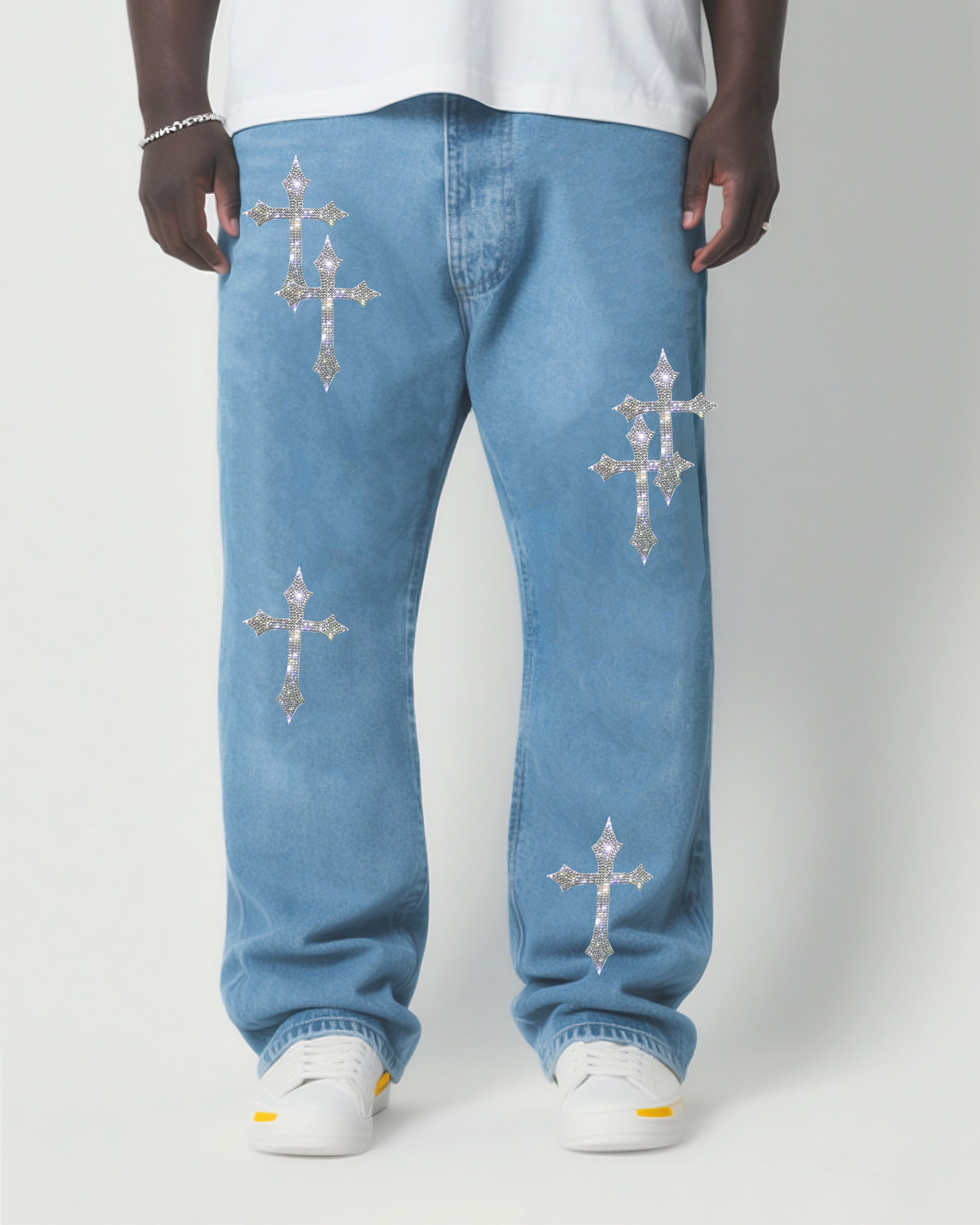 Big & Tall Men's Fashion Street Hot Diamond Washing Water Denim Pants