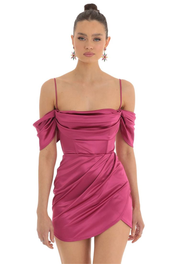 Lvs&Broner Glamorous Satin Off the Shoulder Spaghetti Strap Pleated Short Homecoming Dress 