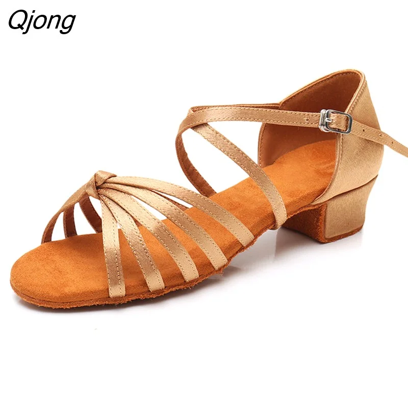 Qjong Dance Shoes New Arrival Girls Ballroom Tango Salsa Low Heel Shoes High Quality More Classic Luxury Soft Sole Casual Summer