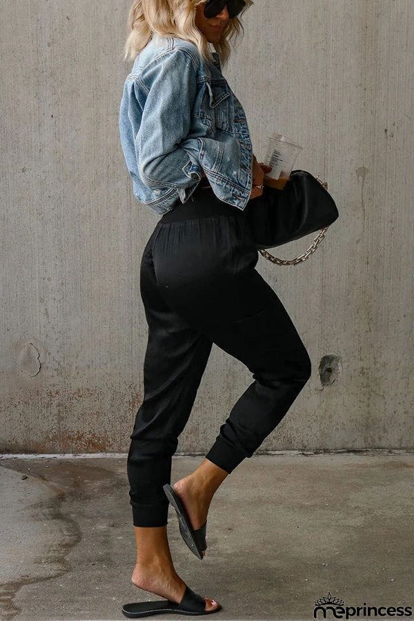 Satin High Waist Pocketed Joggers