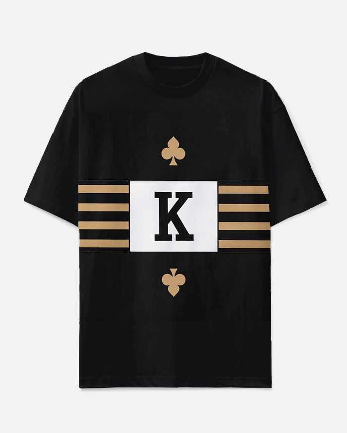 Big Men's Street Fashion Simple Spade K & Stripe Printed Casual Short Sleeve T-shirt