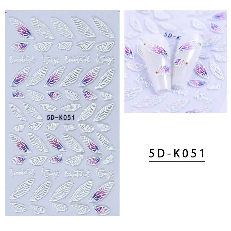 5D Butterfly Nail Sticker Engraved White Flower Sliders Embossed Lace Wedding Nail Art Design Monogram Decals Manicure Tools-Nail Inspo