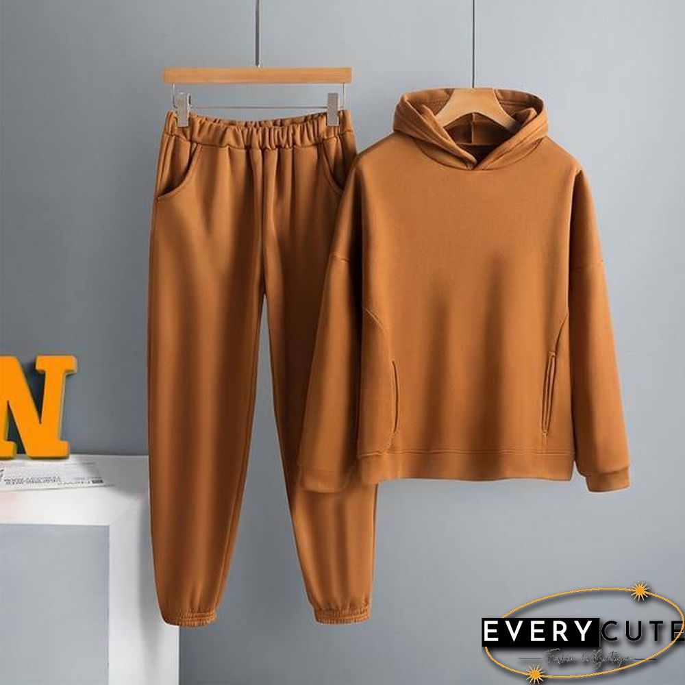 Two Piece Set Casual Fleece Tracksuit Women Winter Women's Sets Oversized Hooded Long Sleeve Hoodie Sport Pants Lady Suit