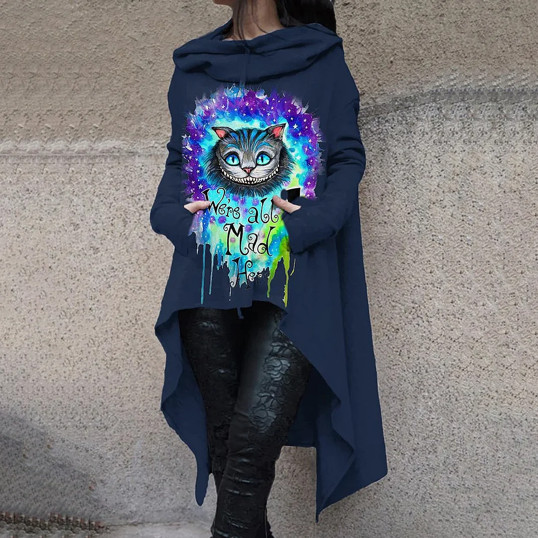 We're All Mad Here Cat Printed Long Hoodie