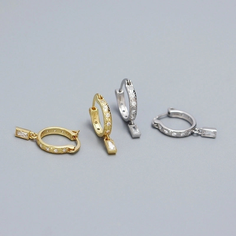1 Pair Elegant Geometric Rectangle Plating Inlay Sterling Silver Zircon Hoop Earrings