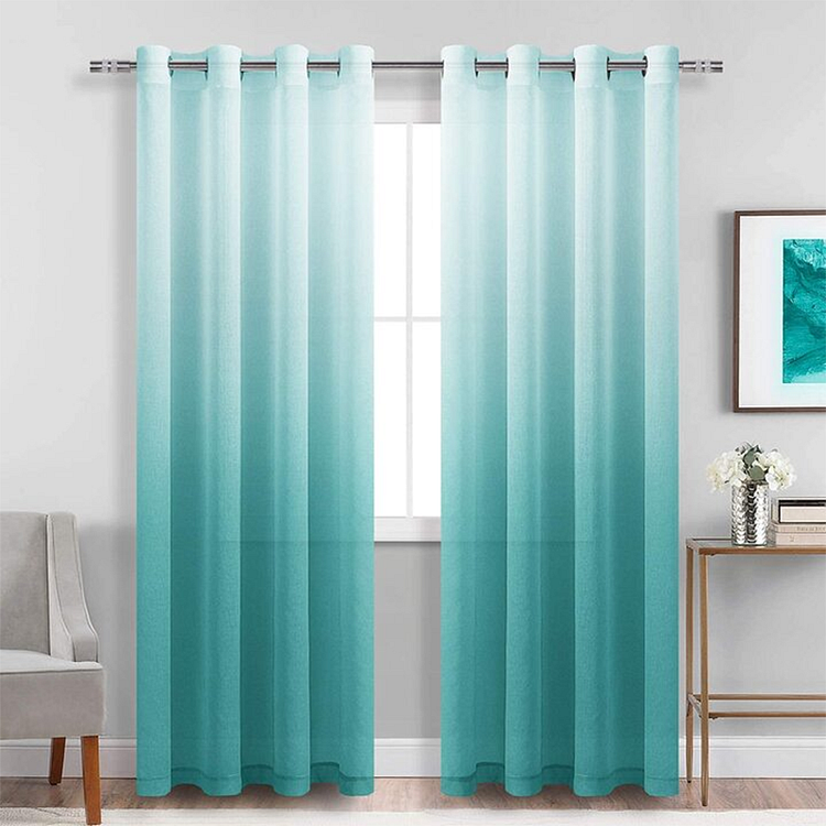 Teal Indoor Sheer Curtains Gradient For Living Room 1Pcs-ChouChouHome