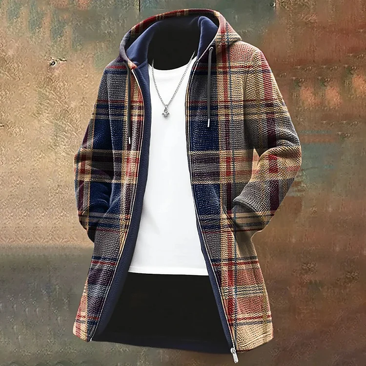 Plaid Art Print Plush Thick Long-sleeved Sweater Cardigan