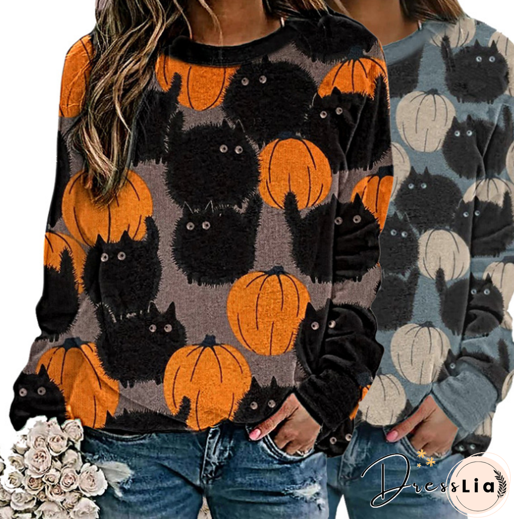 Winter Printed Round Neck Long Sleeve Outwear Pullover