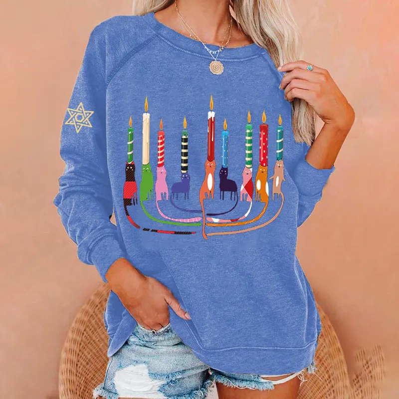 Women's Vintage Happy Chrismukkah Printed Crew Neck Sweatshirt
