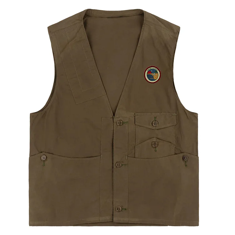 Vintage Khaki Single-Breasted Vest