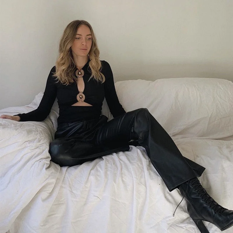 Yimunancy Long Sleeve Bodycon Bodysuit Women Cut Out Sinny Bodysuit Autumn Sexy Bodysuit Body Femme