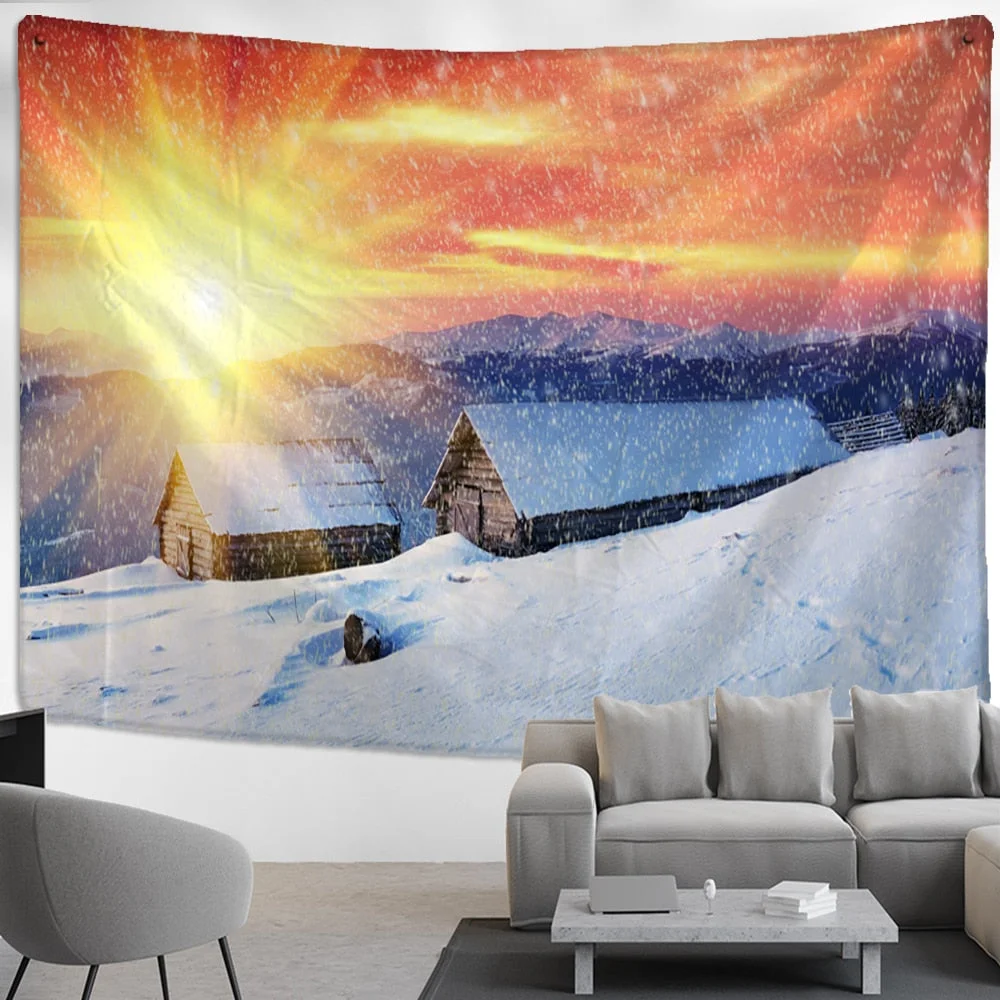 Snow Scene Tapestry Wall Hanging Christmas Gift New Year Bed Sheet Psychedelic Landscape Art Home Decor
