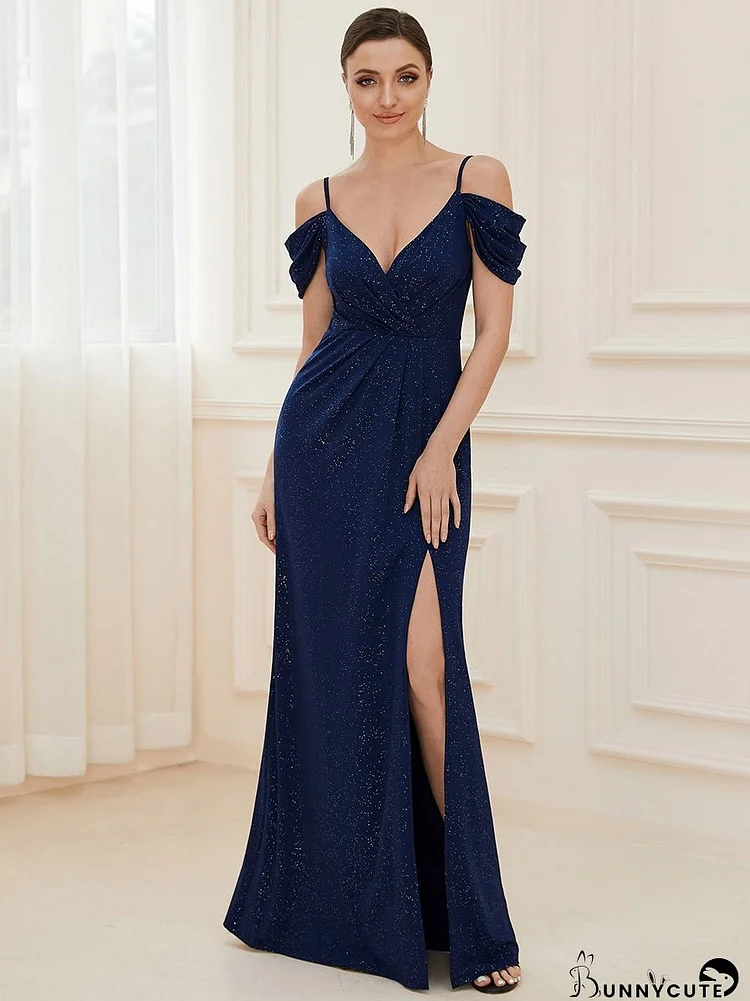 Deep V Neck Wholesale Long Evening Dresses with Split FS