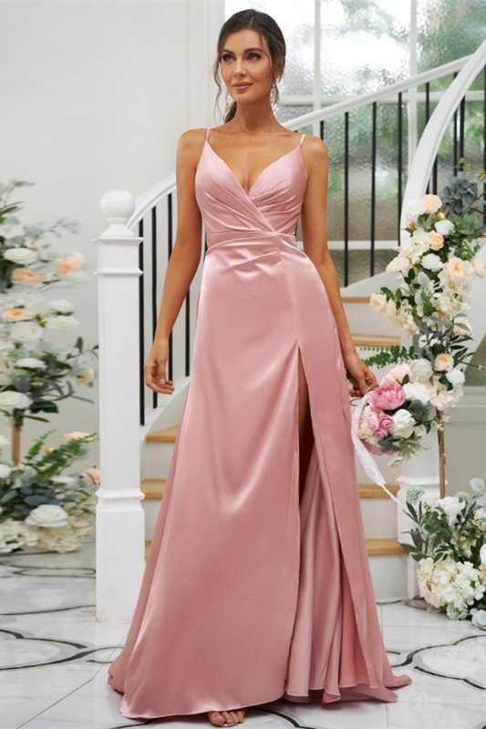 V-Neck Slit Bridesmaid Dress