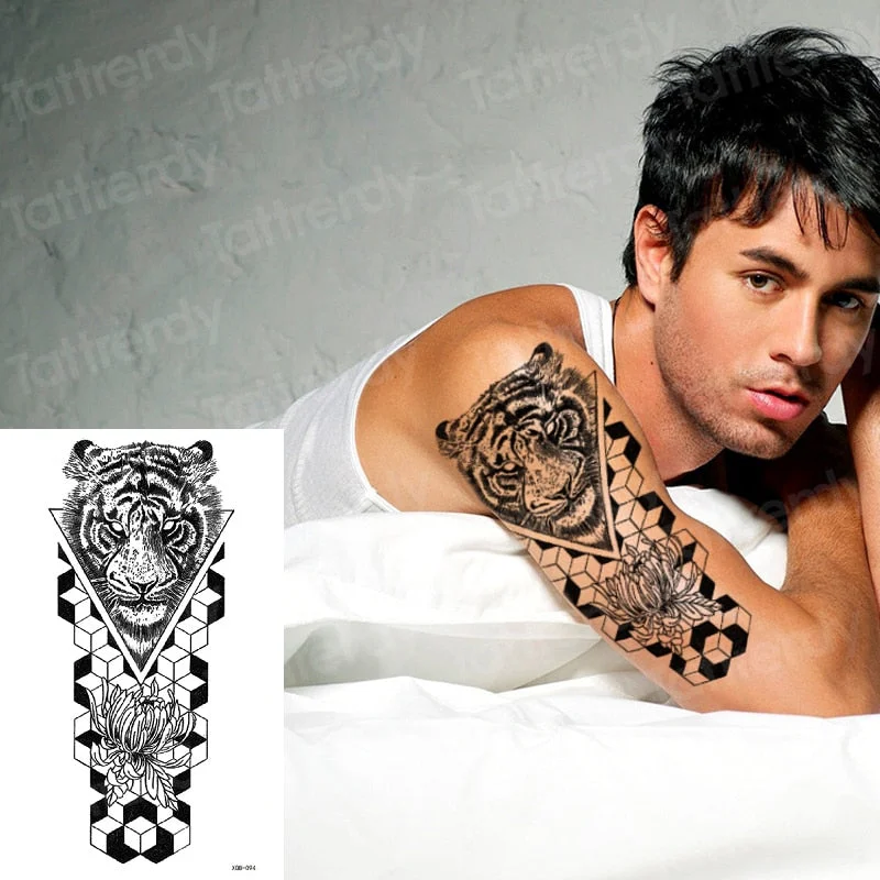 Temporary Tattoo Sticker Forest Moon Bird Bear animal Tattoos Waterproof Leopard Wolf Tiger Body Art Arm flower Fake Tattoo Men