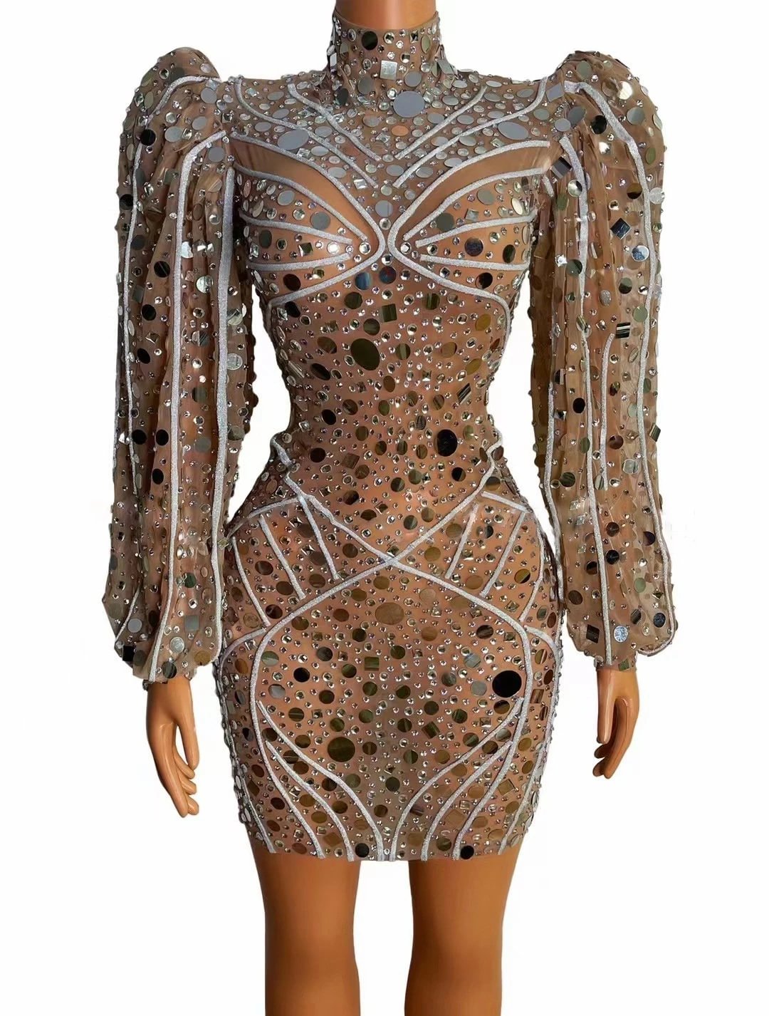 Rhinestone sequin elegant evening dress-zachics