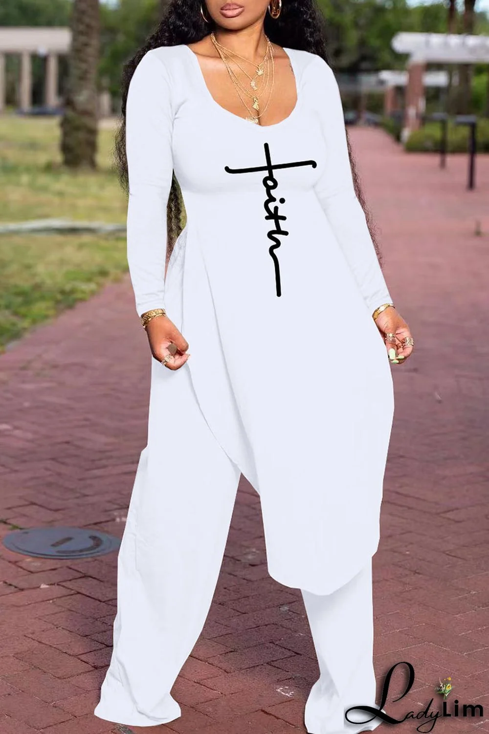 Burgundy Casual Print Patchwork Slit U Neck Plus Size Two Pieces