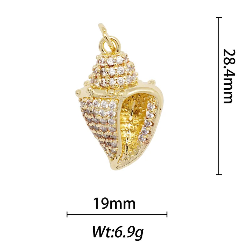 1 Piece 13.8*28.1mm 15.9*26mm 21.7*28.4mm Copper Pearl Zircon 18K Gold Plated Animal Paw Print Shell Jewelry Accessories Pendant