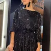 Women's Shiny Sequin Long Sleeve Party Short Dress