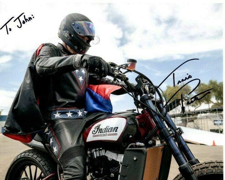 TRAVIS PASTRANA Signed EVEL KNIEVEL INDIAN SCOUT MOTORCYCLE Photo Poster paintinggraph - To John