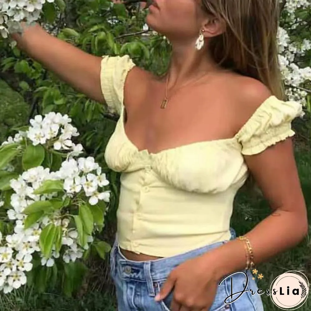 Elastic Arms On or Off Shoulders Cupped Bustier Button Through Top